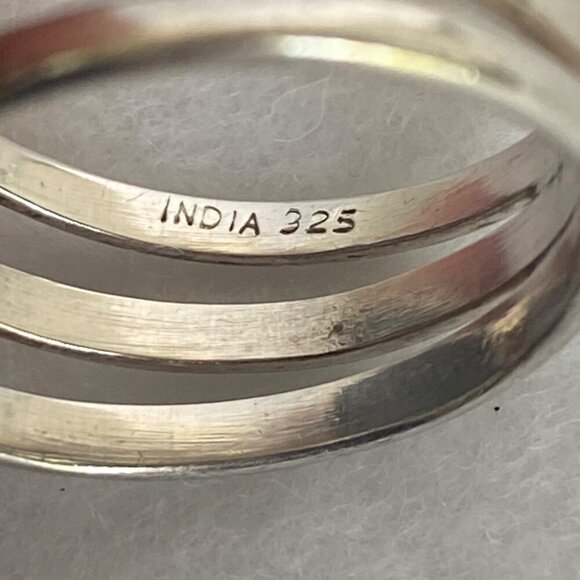 Sterling Silver 925 India Oval Blue Titanium Druzy Triple Band Ring Sz 7 - Picture 7 of 16